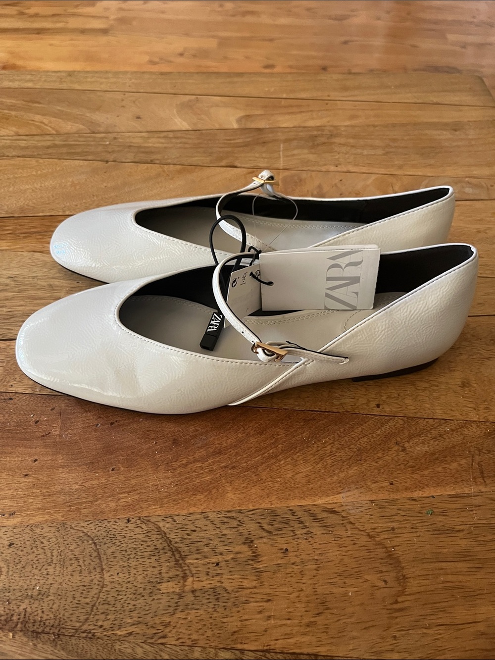 NWT ZARA AIRFIT EXTRA COMFORT LEATHER-LOOK BALLET FLATS MARY JANES ECRU 39 US 8